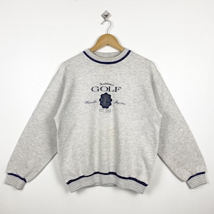 Jaren 90 golf sweatshirt met ronde hals geborduurd logo grijze kleur heren M