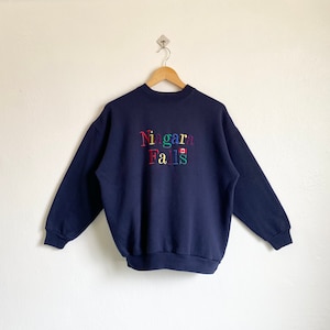 90s Niagara Falls Canada Crewneck Sweatshirt Embroidery Spellout Blue Color Women’s L