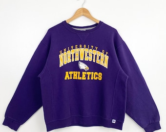 Vintage University of Northwestern 'Eagles' sweatshirt met ronde hals en logo, paarse kleur herenkleding