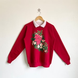Sweat-shirt fleurs du soleil du matin des années 90 avec logo imprimé couleur rouge pour femme L