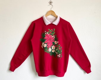 90s Morning Sun Flowers Sweatshirt Print Logo Red Color Women’s L
