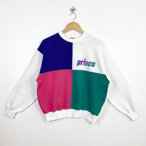Felpa girocollo con stampa del logo colorblock degli anni &#39;90 da donna, taglia L