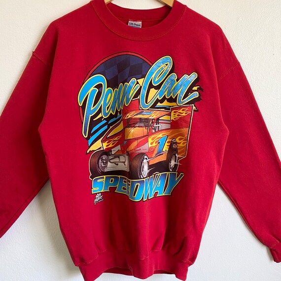 Vintage Penn Can Speedway Crewneck Sweatshirt Print Logo Red Vintage Penn Can Speedway Crewneck Sweatshirt Print Logo Red