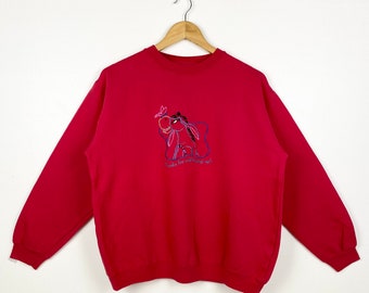 90s Disney Winnie the Pooh ‘Eeyore’ Crewneck Sweatshirt Embroidey Logo Red Color Youth’s XL