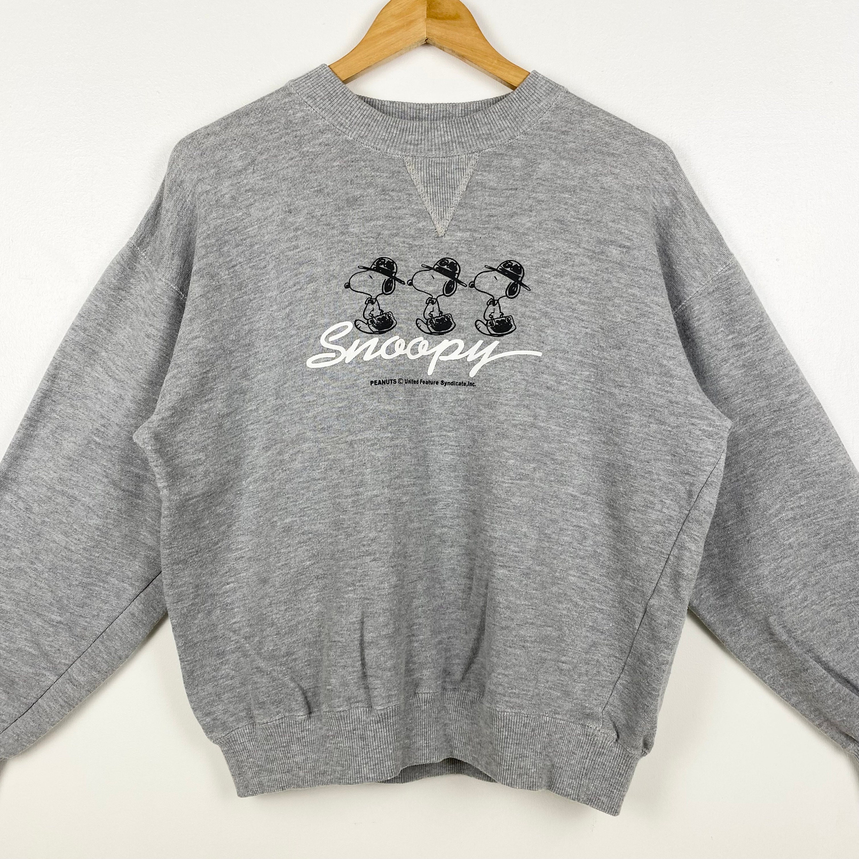 Vintage Peanuts 'snoopy' Crewneck Sweatshirt Print Logo Grey