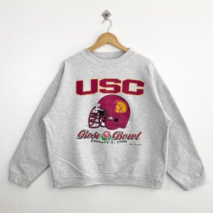 90s Distressed NCAA University of Southern California ‘Trojans’ Crewneck Sweatshirt Print Logo Grey Color Women’s XXL