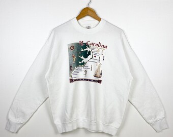 90s North Carolina Crewneck Sweatshirt Print Logo White Color Men’s XL