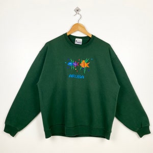 90s Aruba Crewneck Sweatshirt Embroidery Logo Green Color Men’s L