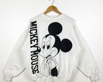 90s Disney ‘Mickey Mouse’ Crewneck Sweatshirt Mirror Print Logo White Color Men’s L