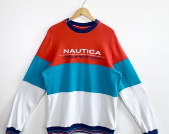 Vintage Nautica Crewneck Sweatshirt - Embroidery Logo - Orange, Blue , White Color - Men’s L