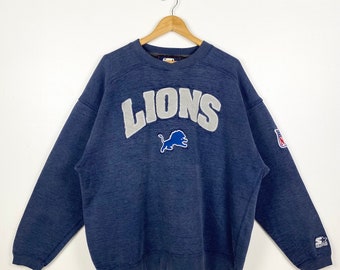 90s Distressed NFL Detroit ‘Lions’ Sweatshirt Embroidery Logo Blue Color Men’s XL