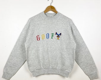 90s Disney ‘Goofy’ Crewneck Sweatshirt Embroidery Logo Grey Color Men’s S