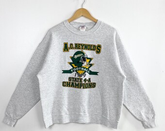 Vintage 90s Rockets Crewneck Sweatshirt - A.C. Reynolds High School - Print Logo - Grey Color Men’s L