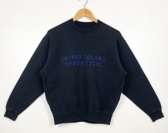 90s United Colors of Benetton Crewneck Sweatshirt Embroidery Logo Black Color Men’s S