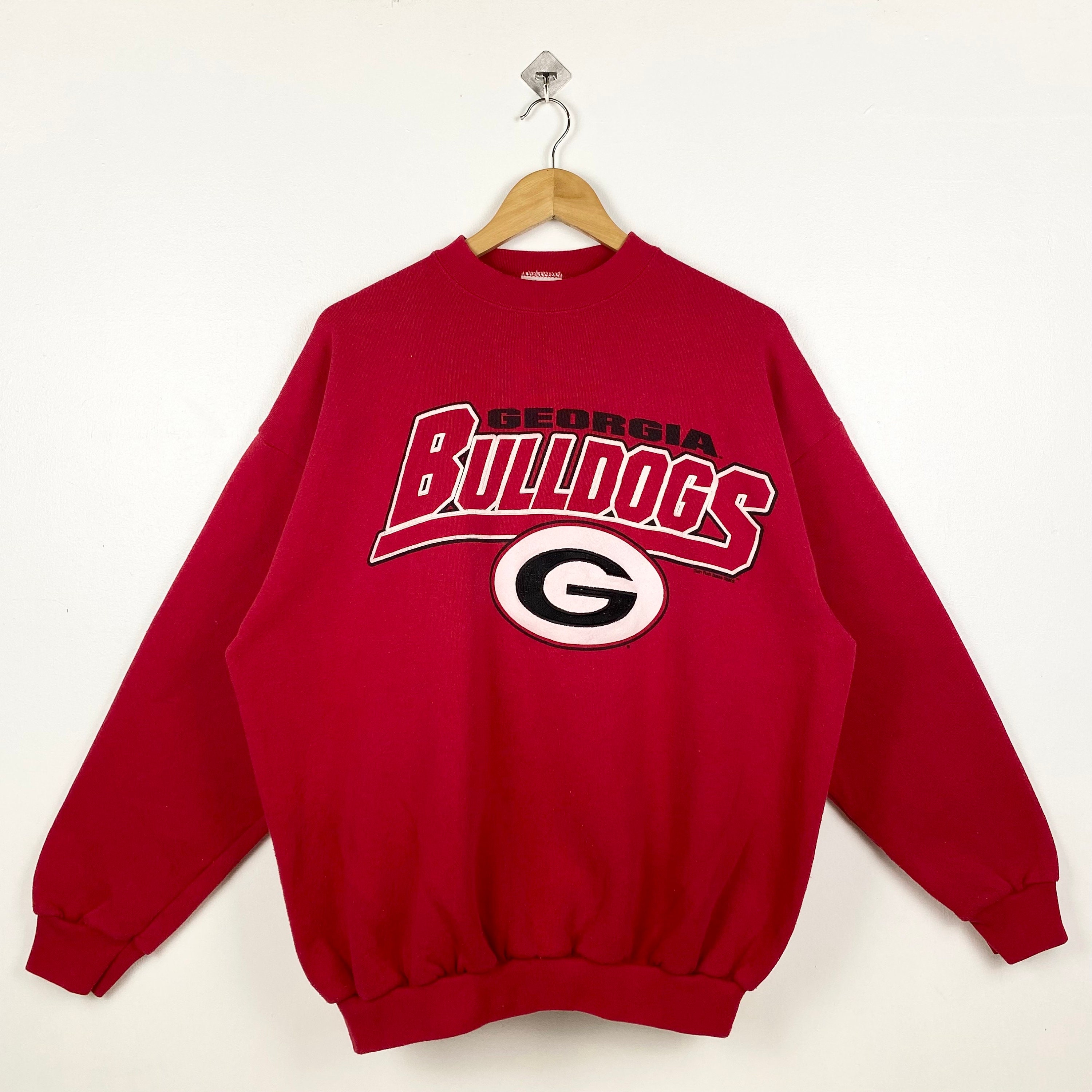 90s NCAA University of Georgia Bulldogs Crewneck Sweatshirt Embroidery Logo Red Color Men s XL