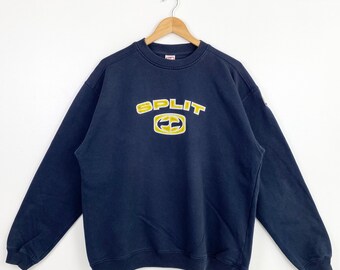 Vintage Split Crewneck Sweatshirt Med Logotyp, Blå Färg, Herr L