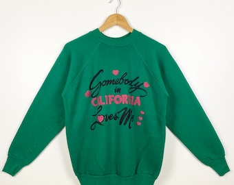 80er Jahre Somebody in „California“ Love Me Crewneck Sweatshirt Print Logo Grün Farbe Herren M