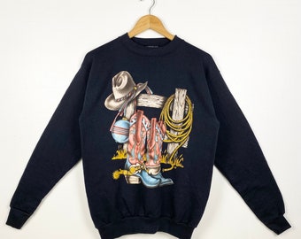80s Cowboy Tennessee Crewneck Sweatshirt Print Logo Black Color Men’s Fit M