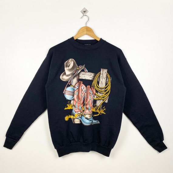 80s Cowboy Tennessee Crewneck Sweatshirt Print Logo Black Color Men’s Fit M
