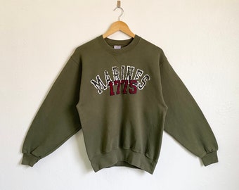 Vintage USMC Crewneck Sweatshirt Print Spellout Grüne Farbe Herren S