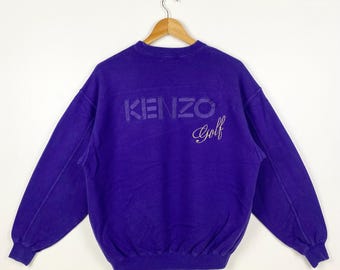Sudadera Kenzo Golf de los 90 con cuello redondo y logo bordado, color morado, talla M para hombre.