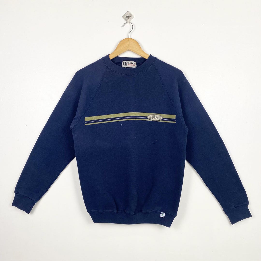 スケートボード 90s bitch skateboards mock neck fleece L 90s Distressed Bitch Skateboard Crewneck Sweatshirt Print Logo