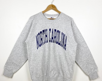 90s NCAA University of North Carolina Tar Heels Crewneck Sweatshirt Print Logo Grey Color Men’s M