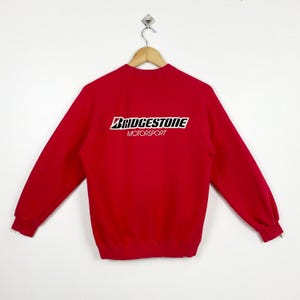 90s Bridgestone Motorsport Crewneck Sweatshirt Print Logo Red Color Men’s S