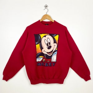 Disney Mickey Mouse-sweater met ronde hals uit de jaren 90, print logo rode kleur heren L
