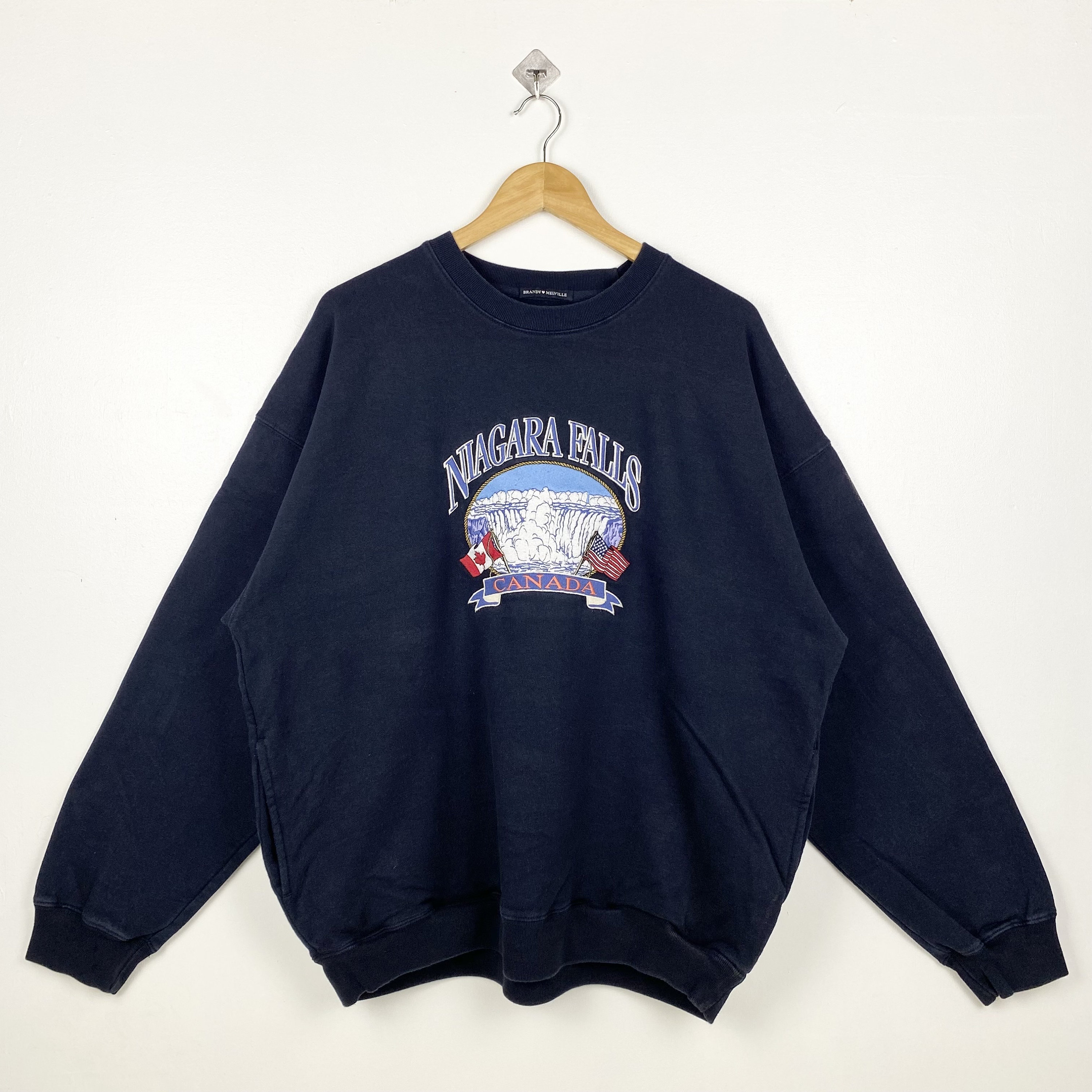 Crewneck Sweatshirt Brandy Melville Niagara Falls Sweater Niagara Falls  Canada Crewneck Sweatshirt Embroidery Logo Blue Color, image size:3000x3000