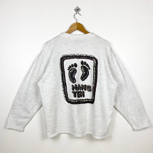 90s Hang Ten Surf Crewneck Sweatshirt Print Logo Grey Color Men’s L