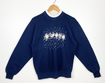 90s Art Birds Crewneck Sweatshirt Print Logo Blue Color Men’s M