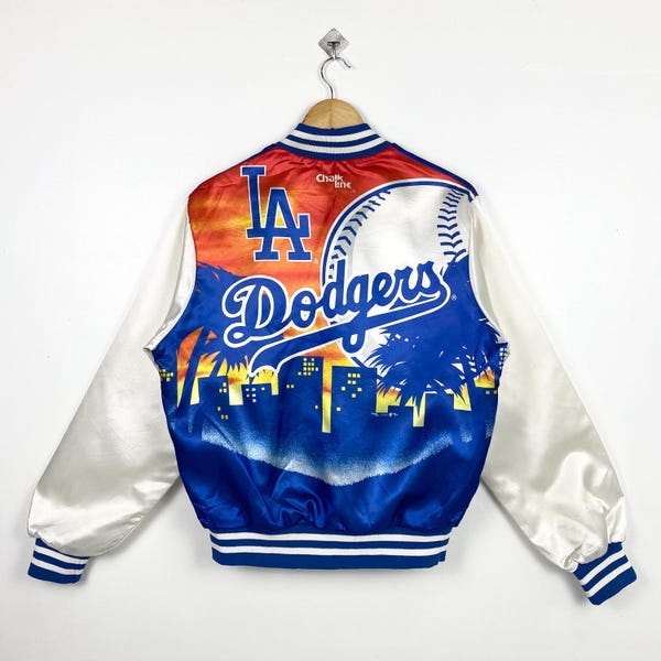 Chaqueta de satén de los Dodgers de Los Ángeles de la MLB de los años 90, color azul, talla M para hombre