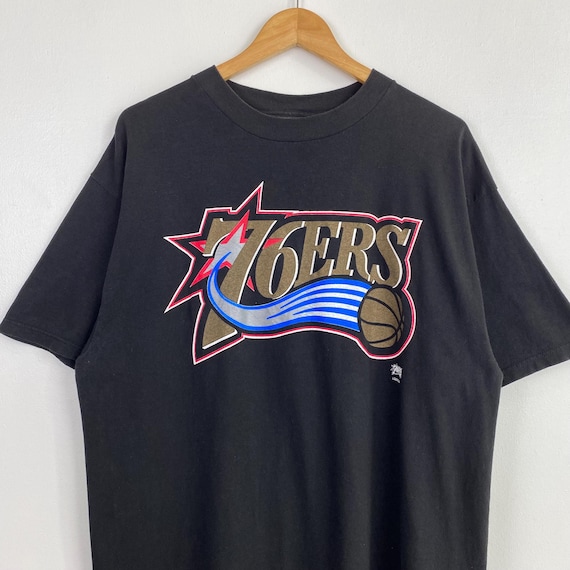 90s NBA Philadelphia '76ers' T-shirt Print Logo Black Color Men's
