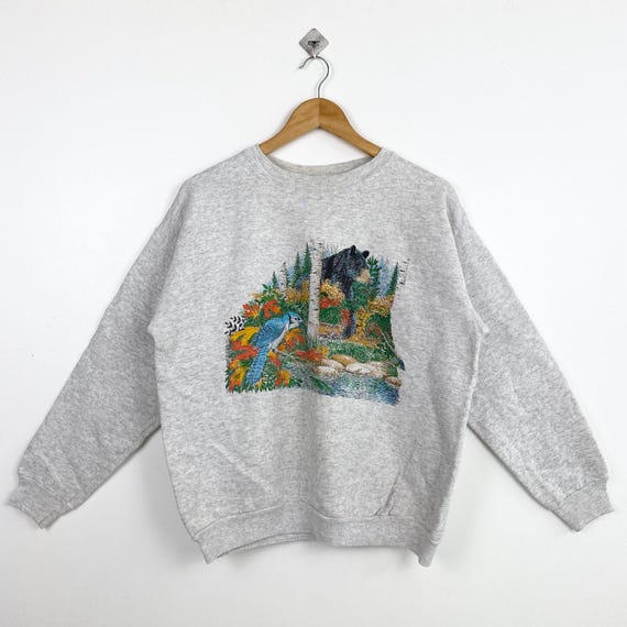 90s Art 'wildlife' Crewneck Sweatshirt Print Logo Grey Color