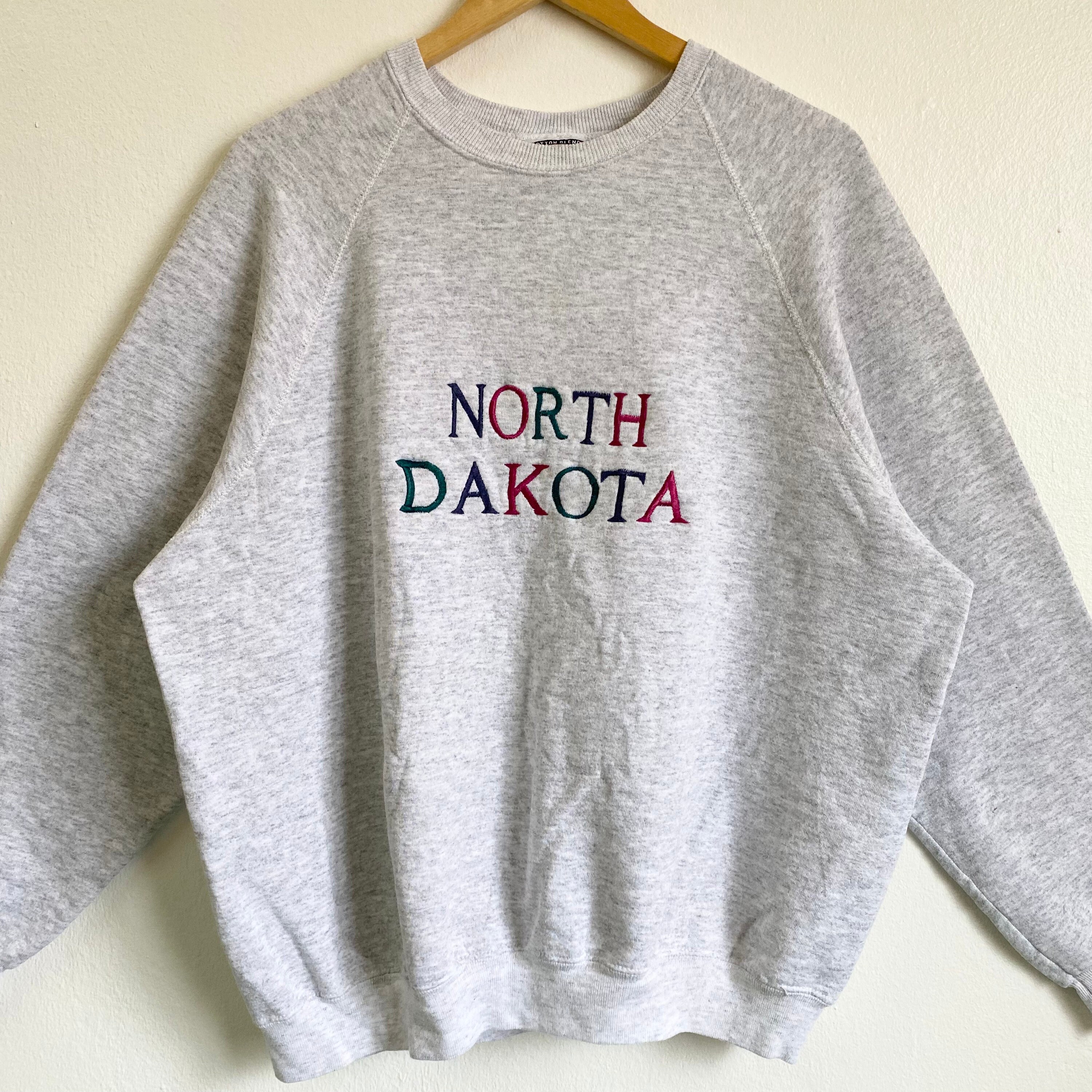 90s North Dakota Crewneck Sweatshirt Embroidery Spellout Grey - Etsy