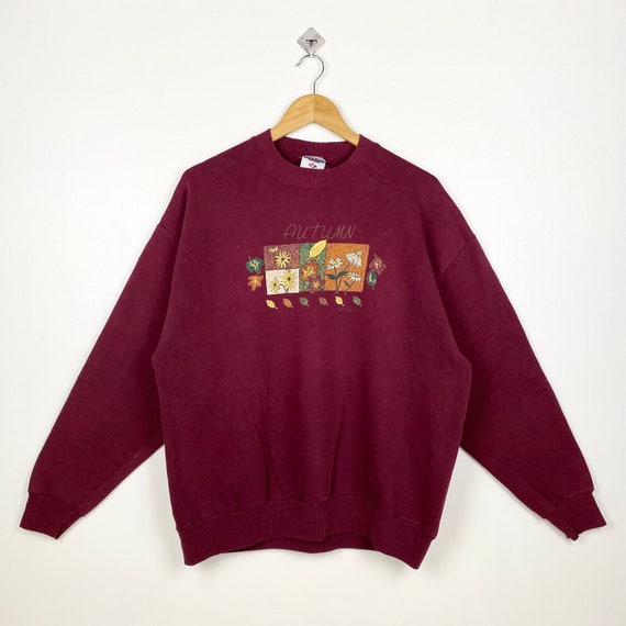 90s Art Autumn Crewneck Sweatshirt Print Logo Red Color Men’s L