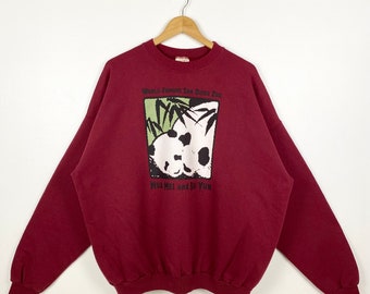 90s San Diego Zoo ‘Panda’ Crewneck Sweatshirt Print Logo Red Color Men’s XXL