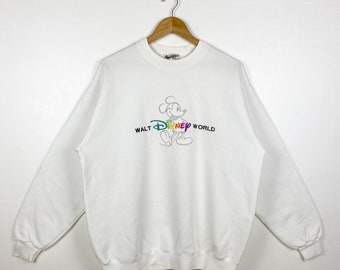 90s Disney Mickey Mouse Crewneck Sweatshirt Embroidery Logo White Color Men’s L