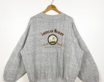 Vintage Wildlife ‘Eagle’ Crewneck Sweatshirt Embroidery Logo Grey Color Men’s XL