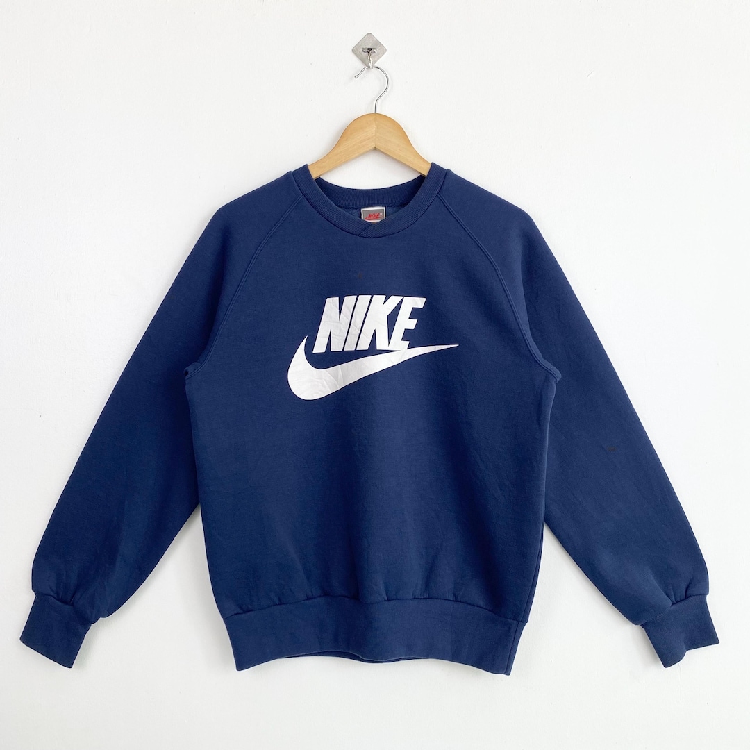 Vintage 90s Nike Crewneck Sweatshirt Mini Logo Navy Blue