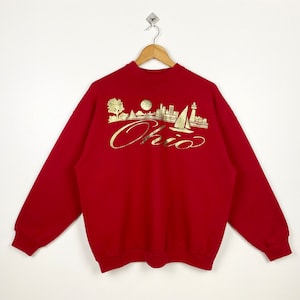 90s Ohio Crewneck Sweatshirt Print Logo Red Color Men’s XL