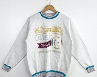 90s Las Vegas Nevada Crewneck Sweatshirt Print Logo Grey Color Men’s M