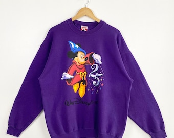 Felpa girocollo vintage anni '90 di Topolino - Disney - Logo stampato - Colore viola, taglia XXL da uomo