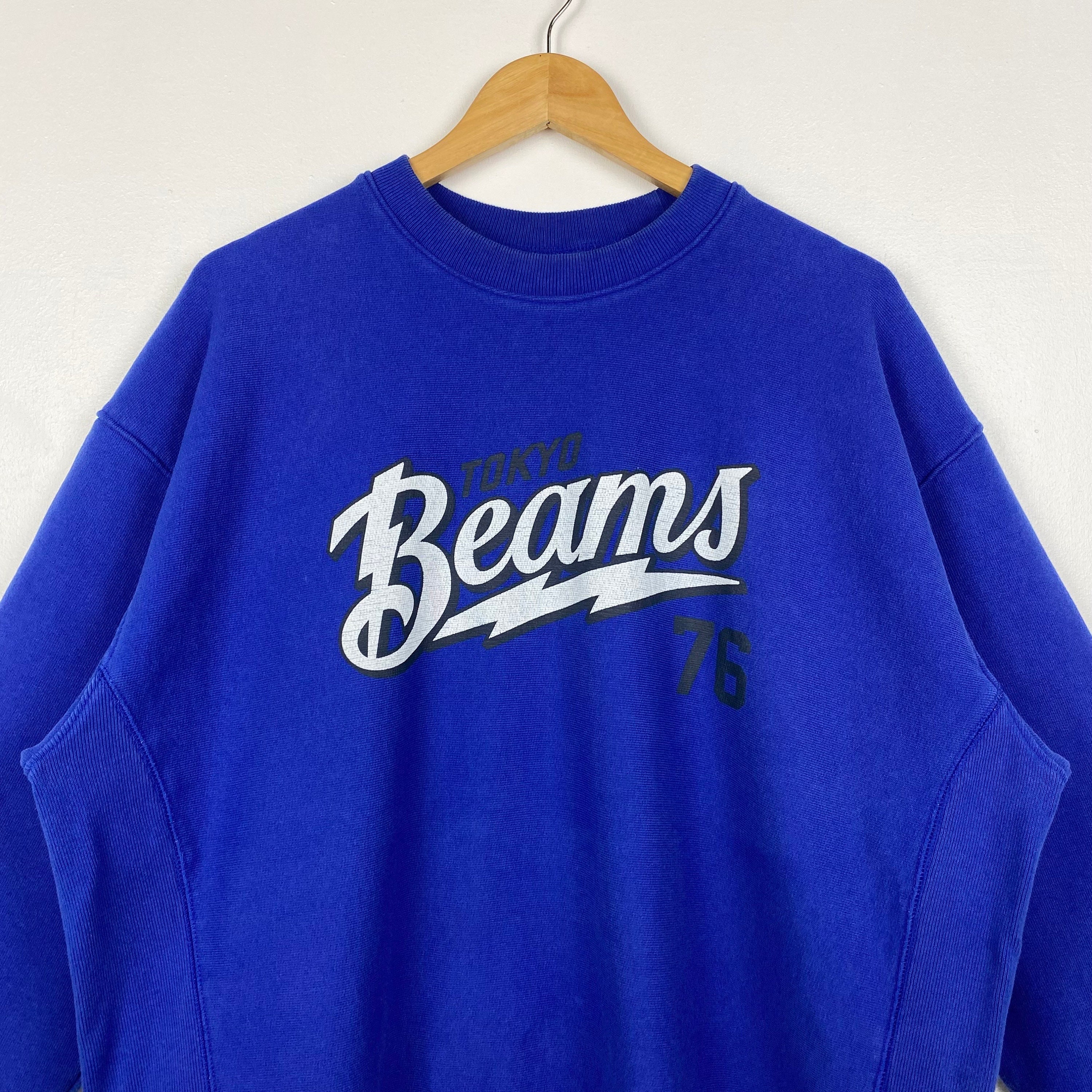 Vintage Champion X Beams Crewneck Sweatshirt Print Logo Blue Color 