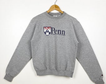 Vintage NCAA University of Pennsylvania ‘Penn Quekers’ Crewneck Sweatshirt Embroidery Logo Grey Color Men’s S