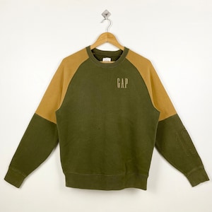 Sudadera vintage Gap de cuello redondo con logotipo bordado, color verde y marrón, talla S para hombre