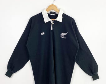 90s CANTERBURY ALL BLACKS ラガーシャツ 黒 白 刺繍 90s CANTERBURY ALL BLACKS ラガーシャツ 黒 白 刺繍 Vintage
