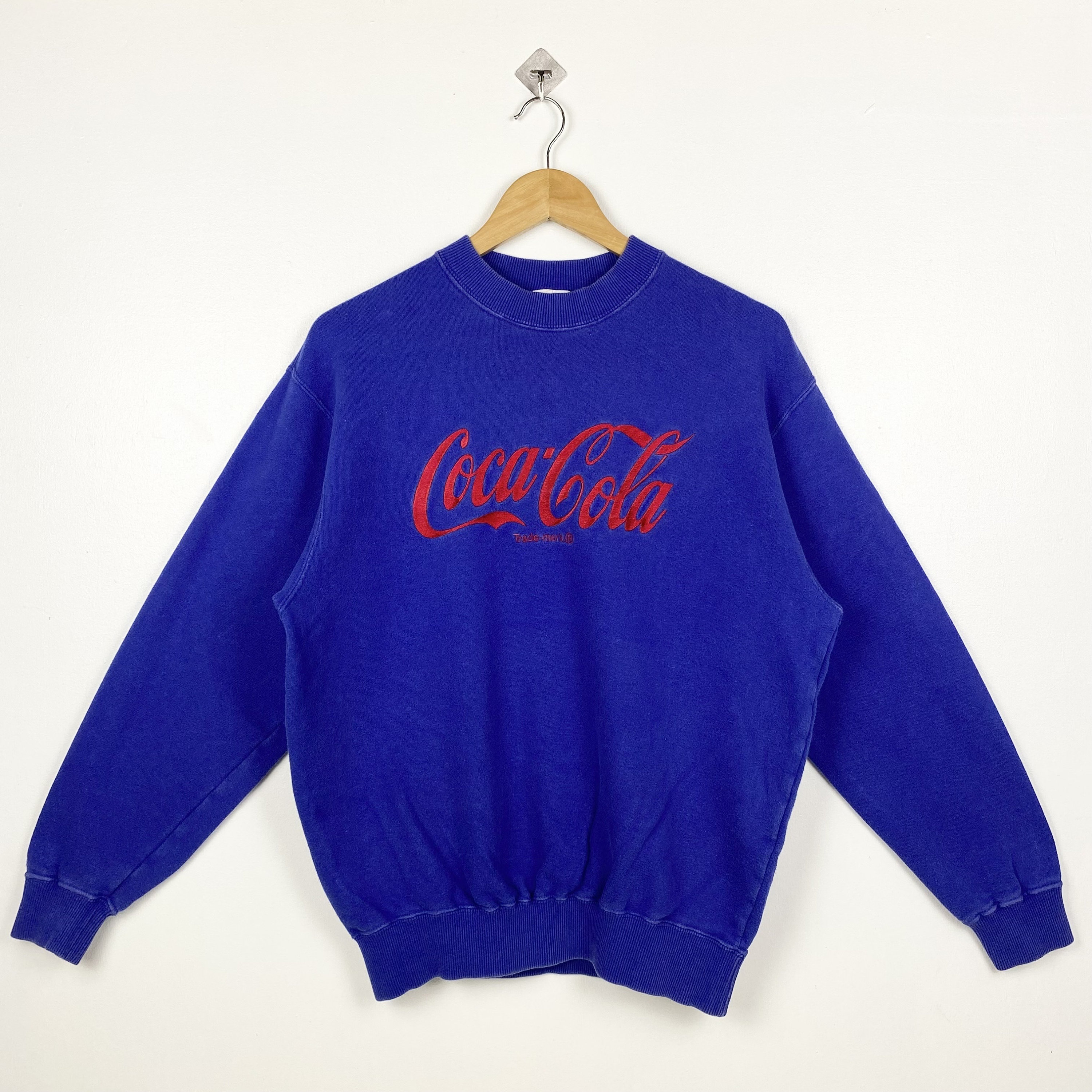 90s Coca Cola Crewneck Sweatshirt Embroidery Logo Blue Color Mens L Etsy UK