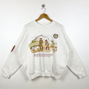90s Adidas Crewneck Sweatshirt Embroidery White Cream Color Men’s M